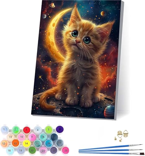 Katze Malen Nach Zahlen Erwachsene Mit Rahmen, Malen Nach Zahlen Mond, DIY Set Erwachsene Mit 3 Pinseln und Acrylfarbe, Paint by Numbers für Deko Wohnzimmer, Geschenke für Frauen 70x95cm E-9864 Katze Malen Nach Zahlen Erwachsene Mit Rahmen, Malen Nach Zahlen Mond, DIY Set Erwachsene Mit 3 Pinseln und Acrylfarbe, Paint by Numbers für Deko Wohnzimmer, Geschenke für Frauen 70x95cm E-9864 von KUEAJIOU