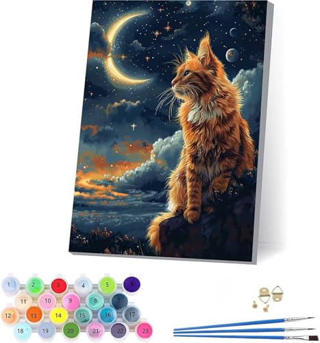 Katze Malen Nach Zahlen Erwachsene Mit Rahmen, Malen Nach Zahlen Mond, DIY Set Erwachsene Mit 3 Pinseln und Acrylfarbe, Paint by Numbers für Deko Wohnzimmer, Geschenke für Frauen 70x95cm K-5477 Katze Malen Nach Zahlen Erwachsene Mit Rahmen, Malen Nach Zahlen Mond, DIY Set Erwachsene Mit 3 Pinseln und Acrylfarbe, Paint by Numbers für Deko Wohnzimmer, Geschenke für Frauen 70x95cm K-5477 von KUEAJIOU
