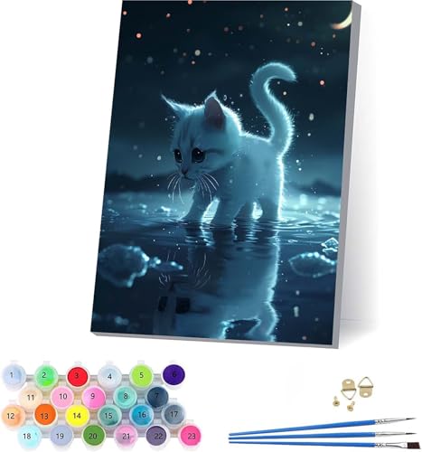 Katze Malen Nach Zahlen Erwachsene Mit Rahmen, Malen Nach Zahlen Niedlich, DIY Set Erwachsene Mit 3 Pinseln und Acrylfarbe, Paint by Numbers für Deko Wohnzimmer, Geschenke für Frauen 40x50cm M-4772 von KUEAJIOU
