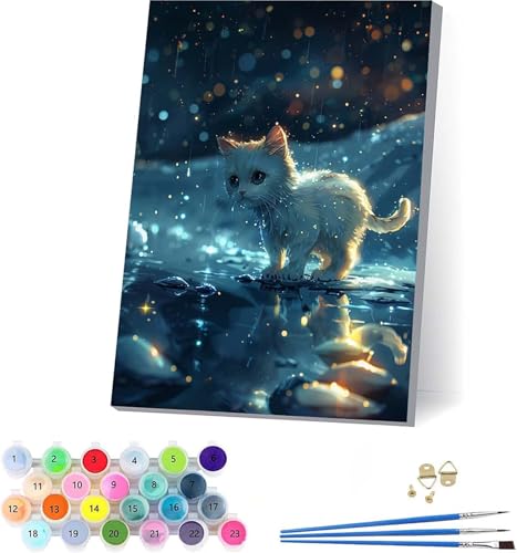 Katze Malen Nach Zahlen Erwachsene Mit Rahmen, Malen Nach Zahlen Niedlich, DIY Set Erwachsene Mit 3 Pinseln und Acrylfarbe Knitterfreie Leinwand, Paint by Numbers für Deko Wohnzimmer 100x130cm 6-6494 von KUEAJIOU