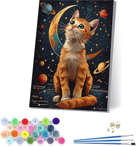 Katze Malen Nach Zahlen Erwachsene Mit Rahmen, Malen Nach Zahlen Planet, DIY Set Erwachsene Mit 3 Pinseln und Acrylfarbe, Paint by Numbers für Deko Wohnzimmer, Geschenke für Frauen 100x135cm 0-4334 Katze Malen Nach Zahlen Erwachsene Mit Rahmen, Malen Nach Zahlen Planet, DIY Set Erwachsene Mit 3 Pinseln und Acrylfarbe, Paint by Numbers für Deko Wohnzimmer, Geschenke für Frauen 100x135cm 0-4334 von KUEAJIOU