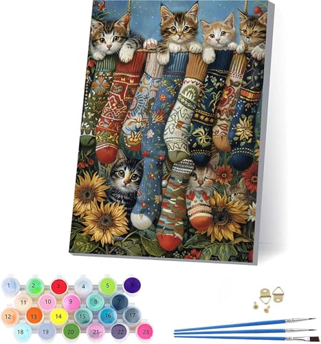 Katze Malen Nach Zahlen Erwachsene Mit Rahmen, Malen Nach Zahlen Socke, DIY Set Erwachsene Mit 3 Pinseln und Acrylfarbe, Paint by Numbers für Deko Wohnzimmer, Geschenke für Frauen 70x95cm C-6157 Katze Malen Nach Zahlen Erwachsene Mit Rahmen, Malen Nach Zahlen Socke, DIY Set Erwachsene Mit 3 Pinseln und Acrylfarbe, Paint by Numbers für Deko Wohnzimmer, Geschenke für Frauen 70x95cm C-6157 von KUEAJIOU