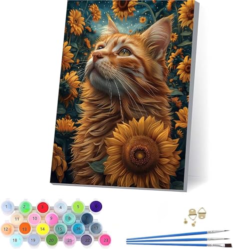 Katze Malen Nach Zahlen Erwachsene Mit Rahmen, Malen Nach Zahlen Sonnenblume, DIY Set Erwachsene Mit 3 Pinseln und Acrylfarbe, Deko Wohnzimmer und Wanddeko, Geschenke für Frauen 100x130cm C-4221 Katze Malen Nach Zahlen Erwachsene Mit Rahmen, Malen Nach Zahlen Sonnenblume, DIY Set Erwachsene Mit 3 Pinseln und Acrylfarbe, Deko Wohnzimmer und Wanddeko, Geschenke für Frauen 100x130cm C-4221 von KUEAJIOU
