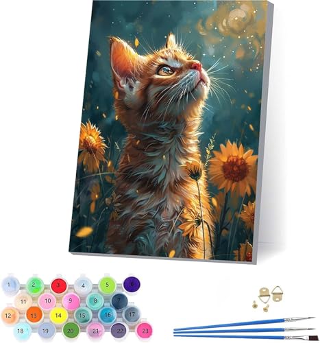 Katze Malen Nach Zahlen Erwachsene Mit Rahmen, Malen Nach Zahlen Sonnenblume, DIY Set Erwachsene Mit 3 Pinseln und Acrylfarbe Knitterfreie Leinwand, Deko Wohnzimmer und Wanddeko 100x135cm 9-8556 Katze Malen Nach Zahlen Erwachsene Mit Rahmen, Malen Nach Zahlen Sonnenblume, DIY Set Erwachsene Mit 3 Pinseln und Acrylfarbe Knitterfreie Leinwand, Deko Wohnzimmer und Wanddeko 100x135cm 9-8556 von KUEAJIOU