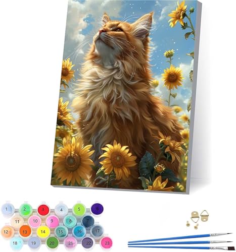 Katze Malen Nach Zahlen Erwachsene Mit Rahmen, Malen Nach Zahlen Sonnenblume, DIY Set Erwachsene Mit 3 Pinseln und Acrylfarbe Knitterfreie Leinwand, Paint by Numbers für Deko Wohnzimmer 70x95cm 2-3469 Katze Malen Nach Zahlen Erwachsene Mit Rahmen, Malen Nach Zahlen Sonnenblume, DIY Set Erwachsene Mit 3 Pinseln und Acrylfarbe Knitterfreie Leinwand, Paint by Numbers für Deko Wohnzimmer 70x95cm 2-3469 von KUEAJIOU