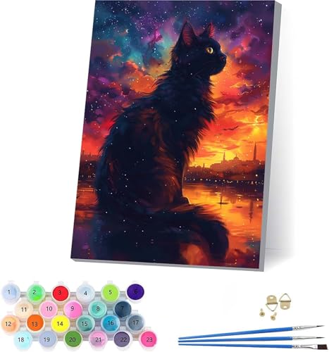 Katze Malen Nach Zahlen Erwachsene Mit Rahmen, Malen Nach Zahlen Sonnenuntergang, DIY Set Erwachsene Mit 3 Pinseln und Acrylfarbe Knitterfreie Leinwand, Deko Wohnzimmer und Wanddeko 100x135cm 4-6147 Katze Malen Nach Zahlen Erwachsene Mit Rahmen, Malen Nach Zahlen Sonnenuntergang, DIY Set Erwachsene Mit 3 Pinseln und Acrylfarbe Knitterfreie Leinwand, Deko Wohnzimmer und Wanddeko 100x135cm 4-6147 von KUEAJIOU