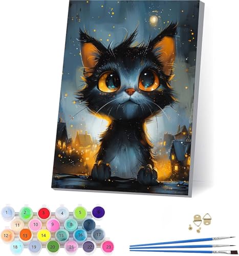 Katze Malen Nach Zahlen Erwachsene Mit Rahmen, Malen Nach Zahlen Tier, DIY Set Erwachsene Mit 3 Pinseln und Acrylfarbe, Paint by Numbers für Deko Wohnzimmer, Geschenke für Frauen 100x135cm 4-2453 von KUEAJIOU