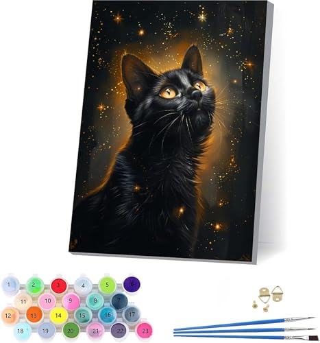 Katze Malen Nach Zahlen Erwachsene Mit Rahmen, Malen Nach Zahlen Tier, DIY Set Erwachsene Mit 3 Pinseln und Acrylfarbe, Paint by Numbers für Deko Wohnzimmer, Geschenke für Frauen 70x95cm J-9629 von KUEAJIOU