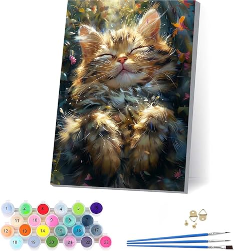 Katze Malen Nach Zahlen Erwachsene Mit Rahmen, Malen Nach Zahlen Tier, DIY Set Erwachsene Mit 3 Pinseln und Acrylfarbe Knitterfreie Leinwand, Paint by Numbers für Deko Wohnzimmer 100x135cm 9-5089 von KUEAJIOU