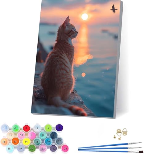 Katze Malen Nach Zahlen Erwachsene Mit Rahmen, Malen Nach Zahlen Vogel, DIY Set Erwachsene Mit 3 Pinseln und Acrylfarbe, Paint by Numbers für Deko Wohnzimmer, Geschenke für Frauen 30x40cm 2-2639 von KUEAJIOU