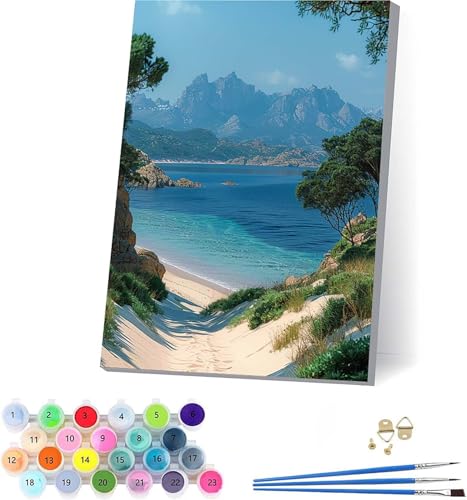 Landschaft Malen Nach Zahlen Erwachsene Mit Rahmen, Malen Nach Zahlen Berg, DIY Set Erwachsene Mit 3 Pinseln und Acrylfarbe Knitterfreie Leinwand, Paint by Numbers für Deko Wohnzimmer 30x40cm E-7673 von KUEAJIOU