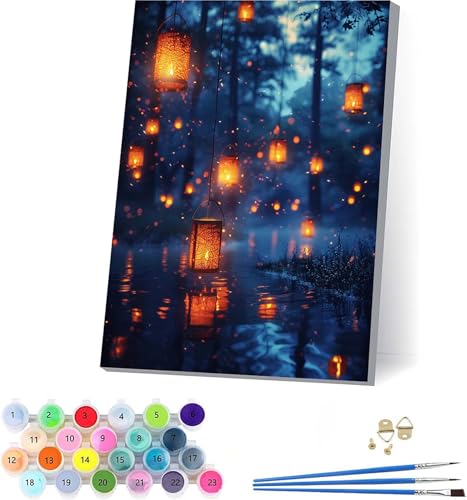 Landschaft Malen Nach Zahlen Erwachsene Mit Rahmen, Malen Nach Zahlen Laterne, DIY Set Erwachsene Mit 3 Pinseln und Acrylfarbe, Deko Wohnzimmer und Wanddeko, Geschenke für Frauen 70x95cm Y-3724 von KUEAJIOU