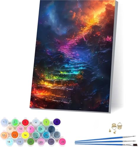 Landschaft Malen Nach Zahlen Erwachsene Mit Rahmen, Malen Nach Zahlen Wolke, DIY Set Erwachsene Mit 3 Pinseln und Acrylfarbe Knitterfreie Leinwand, Paint by Numbers für Deko Wohnzimmer 70x95cm T-1738 von KUEAJIOU