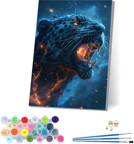 Leopard Malen Nach Zahlen Erwachsene Mit Rahmen, Malen Nach Zahlen Tier, DIY Set Erwachsene Mit 3 Pinseln und Acrylfarbe, Paint by Numbers für Deko Wohnzimmer, Geschenke für Frauen 100x135cm C-6880 von KUEAJIOU