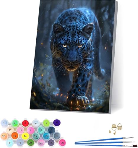 Leopard Malen Nach Zahlen Erwachsene Mit Rahmen, Malen Nach Zahlen Tier, DIY Set Erwachsene Mit 3 Pinseln und Acrylfarbe, Paint by Numbers für Deko Wohnzimmer, Geschenke für Frauen 50x65cm 1-4029 von KUEAJIOU