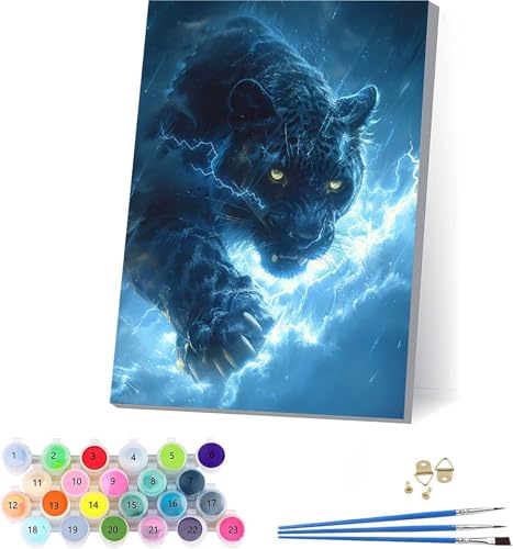 Leopard Malen Nach Zahlen Erwachsene Mit Rahmen, Malen Nach Zahlen Tier, DIY Set Erwachsene Mit 3 Pinseln und Acrylfarbe Knitterfreie Leinwand, Paint by Numbers für Deko Wohnzimmer 70x95cm 2-5678 von KUEAJIOU
