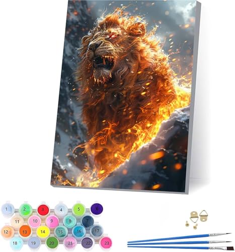 LöWe Malen Nach Zahlen Erwachsene Mit Rahmen, Malen Nach Zahlen Flamme, DIY Set Erwachsene Mit 3 Pinseln und Acrylfarbe, Paint by Numbers für Deko Wohnzimmer, Geschenke für Frauen 30x40cm 7-4269 von KUEAJIOU
