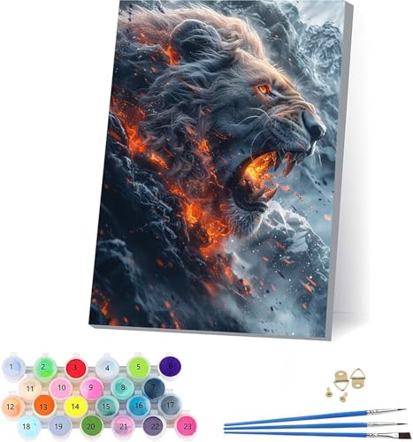 LöWe Malen Nach Zahlen Erwachsene Mit Rahmen, Malen Nach Zahlen Flamme, DIY Set Erwachsene Mit 3 Pinseln und Acrylfarbe, Paint by Numbers für Deko Wohnzimmer, Geschenke für Frauen 50x65cm F-5060 LöWe Malen Nach Zahlen Erwachsene Mit Rahmen, Malen Nach Zahlen Flamme, DIY Set Erwachsene Mit 3 Pinseln und Acrylfarbe, Paint by Numbers für Deko Wohnzimmer, Geschenke für Frauen 50x65cm F-5060 von KUEAJIOU