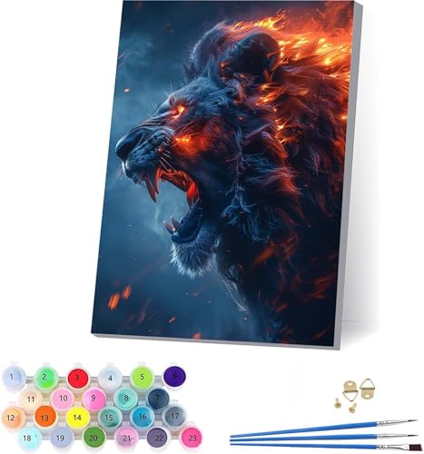 LöWe Malen Nach Zahlen Erwachsene Mit Rahmen, Malen Nach Zahlen Flamme, DIY Set Erwachsene Mit 3 Pinseln und Acrylfarbe, Paint by Numbers für Deko Wohnzimmer, Geschenke für Frauen 70x95cm 7-2346 von KUEAJIOU