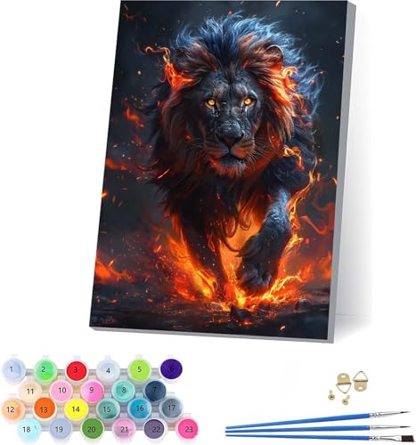 LöWe Malen Nach Zahlen Erwachsene Mit Rahmen, Malen Nach Zahlen Flamme, DIY Set Erwachsene Mit 3 Pinseln und Acrylfarbe, Paint by Numbers für Deko Wohnzimmer, Geschenke für Frauen 70x95cm J-1596 von KUEAJIOU