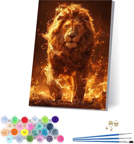 LöWe Malen Nach Zahlen Erwachsene Mit Rahmen, Malen Nach Zahlen Flamme, DIY Set Erwachsene Mit 3 Pinseln und Acrylfarbe, Paint by Numbers für Deko Wohnzimmer, Geschenke für Frauen 70x95cm Q-1104 von KUEAJIOU