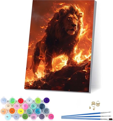 LöWe Malen Nach Zahlen Erwachsene Mit Rahmen, Malen Nach Zahlen Flamme, DIY Set Erwachsene Mit 3 Pinseln und Acrylfarbe, Paint by Numbers für Deko Wohnzimmer, Geschenke für Frauen 70x95cm R-5106 von KUEAJIOU