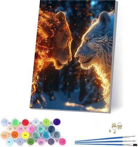 LöWe Malen Nach Zahlen Erwachsene Mit Rahmen, Malen Nach Zahlen Flamme, DIY Set Erwachsene Mit 3 Pinseln und Acrylfarbe Knitterfreie Leinwand, Paint by Numbers für Deko Wohnzimmer 100x130cm X-8170 von KUEAJIOU