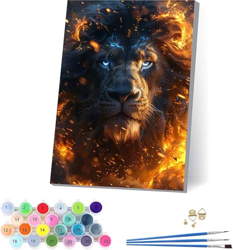 LöWe Malen Nach Zahlen Erwachsene Mit Rahmen, Malen Nach Zahlen Flamme, DIY Set Erwachsene Mit 3 Pinseln und Acrylfarbe Knitterfreie Leinwand, Paint by Numbers für Deko Wohnzimmer 40x50cm 9-5533 von KUEAJIOU
