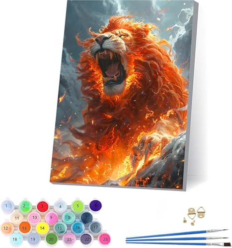 LöWe Malen Nach Zahlen Erwachsene Mit Rahmen, Malen Nach Zahlen Flamme, DIY Set Erwachsene Mit 3 Pinseln und Acrylfarbe Knitterfreie Leinwand, Paint by Numbers für Deko Wohnzimmer 70x95cm 0-2763 von KUEAJIOU