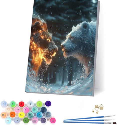 LöWe Malen Nach Zahlen Erwachsene Mit Rahmen, Malen Nach Zahlen Tier, DIY Set Erwachsene Mit 3 Pinseln und Acrylfarbe, Paint by Numbers für Deko Wohnzimmer, Geschenke für Frauen 30x40cm 7-7610 von KUEAJIOU