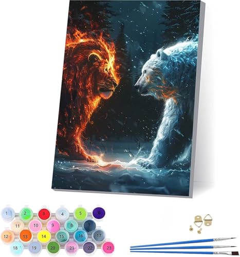 LöWe Malen Nach Zahlen Erwachsene Mit Rahmen, Malen Nach Zahlen Tier, DIY Set Erwachsene Mit 3 Pinseln und Acrylfarbe, Paint by Numbers für Deko Wohnzimmer, Geschenke für Frauen 30x40cm J-8742 von KUEAJIOU