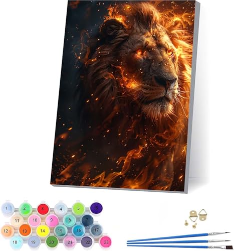 LöWe Malen Nach Zahlen Erwachsene Mit Rahmen, Malen Nach Zahlen Tier, DIY Set Erwachsene Mit 3 Pinseln und Acrylfarbe, Paint by Numbers für Deko Wohnzimmer, Geschenke für Frauen 70x95cm D-2170 von KUEAJIOU