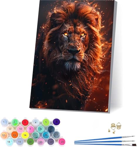 LöWe Malen Nach Zahlen Erwachsene Mit Rahmen, Malen Nach Zahlen Tier, DIY Set Erwachsene Mit 3 Pinseln und Acrylfarbe, Paint by Numbers für Deko Wohnzimmer, Geschenke für Frauen 70x95cm H-4542 von KUEAJIOU