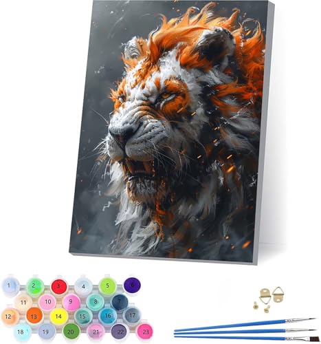 LöWe Malen Nach Zahlen Erwachsene Mit Rahmen, Malen Nach Zahlen Tier, DIY Set Erwachsene Mit 3 Pinseln und Acrylfarbe Knitterfreie Leinwand, Paint by Numbers für Deko Wohnzimmer 30x40cm T-4989 von KUEAJIOU