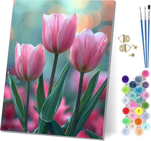 Malen Nach Zahlen Erwachsene Blume Malen Nach Zahlen, DIY Set Erwachsene Pflanzen, Paint by Numbers Kits mit 3 Pinseln und Pigment, für Deko Wohnzimmer und Heimdekoration Geschenke 30x40cm 3-7051 von KUEAJIOU