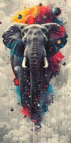 Malen Nach Zahlen Erwachsene Elefant, Malen Nach Zahlen Graffiti, Paint by Numbers mit Pinseln und Acrylfarben, DIY Handgemalt Ölgemälde Kit für Deko Wohnzimmer und Wohnzimmer Deko 40x85cm 2-4842 von KUEAJIOU