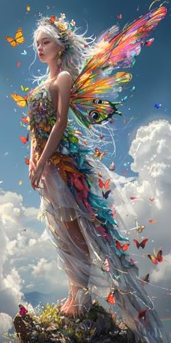 Malen Nach Zahlen Erwachsene Frau, Malen Nach Zahlen Schmetterling, Paint by Numbers mit Pinseln und Acrylfarben, DIY Handgemalt Ölgemälde Kit für Deko Wohnzimmer und Wohnzimmer Deko 70x140cm 9-6278 von KUEAJIOU