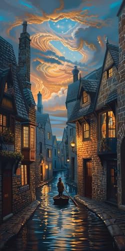 Malen Nach Zahlen Erwachsene HäUser Malen Nach Zahlen Kits Landschaft, DIY Set Erwachsene Paint by Numbers mit Pinseln und Acrylfarben, DIY Handgemalt Ölgemälde Kit für Deko Wohnzimmer 40x85cm 2-2976 von KUEAJIOU