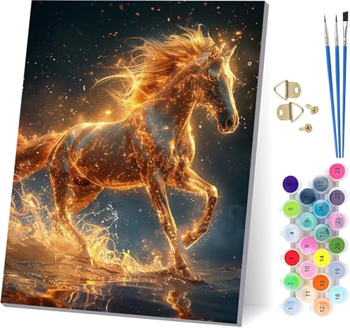 Malen Nach Zahlen Erwachsene Horse Malen Nach Zahlen, DIY Set Erwachsene Tier, Paint by Numbers Kits mit 3 Pinseln und Pigment, für Deko Wohnzimmer und Wanddeko, Geschenke für Frauen 30x40cm N-3851 von KUEAJIOU