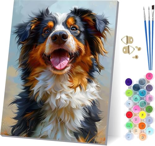 Malen Nach Zahlen Erwachsene Hund Malen Nach Zahlen, DIY Set Erwachsene Tier, Paint by Numbers Kits mit 3 Pinseln und Pigment, für Deko Wohnzimmer und Wanddeko, Geschenke für Frauen 40x50cm 0-9746 von KUEAJIOU