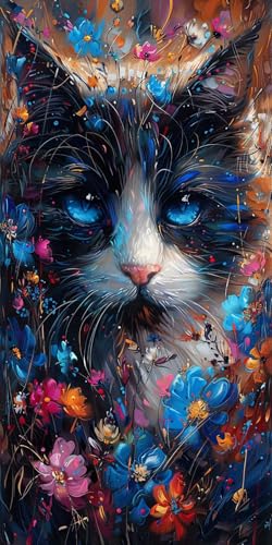 Malen Nach Zahlen Erwachsene Katze, Malen Nach Zahlen Blume, Paint by Numbers mit Pinseln und Acrylfarben, DIY Handgemalt Ölgemälde Kit für Deko Wohnzimmer und Wohnzimmer Deko Geschenke 30x60cm Z-3988 von KUEAJIOU