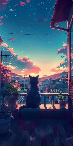 Malen Nach Zahlen Erwachsene Katze Malen Nach Zahlen Kits Sonnenuntergang, DIY Set Erwachsene Paint by Numbers mit Pinseln, DIY Handgemalt Ölgemälde Kit für Deko Wohnzimmer Geschenke 30x60cm S-4832 von KUEAJIOU
