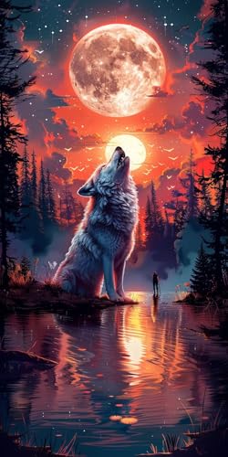 Malen Nach Zahlen Erwachsene Landschaft, Malen Nach Zahlen Wolf, Paint by Numbers mit Pinseln und Acrylfarben, DIY Handgemalt Ölgemälde Kit für Deko Wohnzimmer und Wohnzimmer Deko 70x140cm R-5689 von KUEAJIOU
