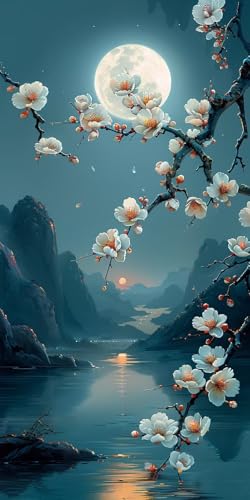 Malen Nach Zahlen Erwachsene Mond, Malen Nach Zahlen Blume, Paint by Numbers mit Pinseln und Acrylfarben, DIY Handgemalt Ölgemälde Kit für Deko Wohnzimmer und Wohnzimmer Deko Geschenke 80x160cm 3-3268 von KUEAJIOU