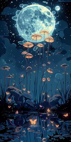 Malen Nach Zahlen Erwachsene Mond Malen Nach Zahlen Kits Landschaft, DIY Set Erwachsene Paint by Numbers mit Pinseln und Acrylfarben, DIY Handgemalt Ölgemälde Kit für Deko Wohnzimmer 100x200cm V-9731 von KUEAJIOU