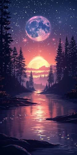 Malen Nach Zahlen Erwachsene Mond Malen Nach Zahlen Kits Sternenhimmel, DIY Set Erwachsene Paint by Numbers mit Pinseln und Acrylfarben, DIY Handgemalt Ölgemälde Kit für Deko Wohnzimmer 35x70cm S-9716 von KUEAJIOU