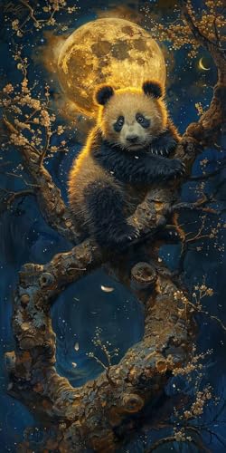 Malen Nach Zahlen Erwachsene Panda, Malen Nach Zahlen Baum, Paint by Numbers mit Pinseln und Acrylfarben, DIY Handgemalt Ölgemälde Kit für Deko Wohnzimmer und Wohnzimmer Deko Geschenke 60x120cm 0-7190 von KUEAJIOU