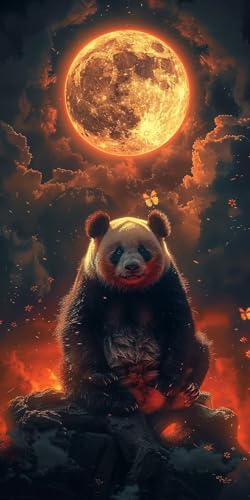 Malen Nach Zahlen Erwachsene Panda Malen Nach Zahlen Kits Mond, DIY Set Erwachsene Paint by Numbers mit Pinseln und Acrylfarben, DIY Handgemalt Ölgemälde Kit für Deko Wohnzimmer 35x70cm Z-7118 von KUEAJIOU