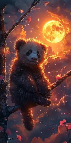 Malen Nach Zahlen Erwachsene Panda Malen Nach Zahlen Kits Mond, DIY Set Erwachsene Paint by Numbers mit Pinseln und Acrylfarben, DIY Handgemalt Ölgemälde Kit für Deko Wohnzimmer 40x70cm 0-5092 von KUEAJIOU