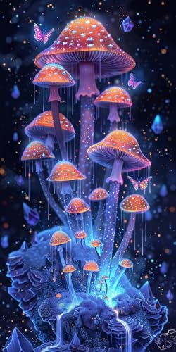 Malen Nach Zahlen Erwachsene Pilz, Malen Nach Zahlen Schmetterling, Paint by Numbers mit Pinseln und Acrylfarben, DIY Handgemalt Ölgemälde Kit für Deko Wohnzimmer und Wohnzimmer Deko 40x70cm 5-8211 von KUEAJIOU